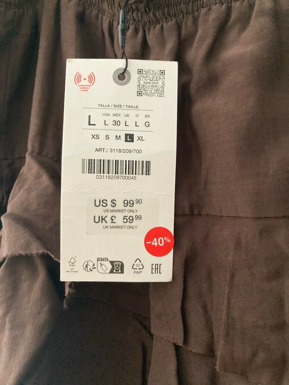 NWT Zara Brown Skirt L